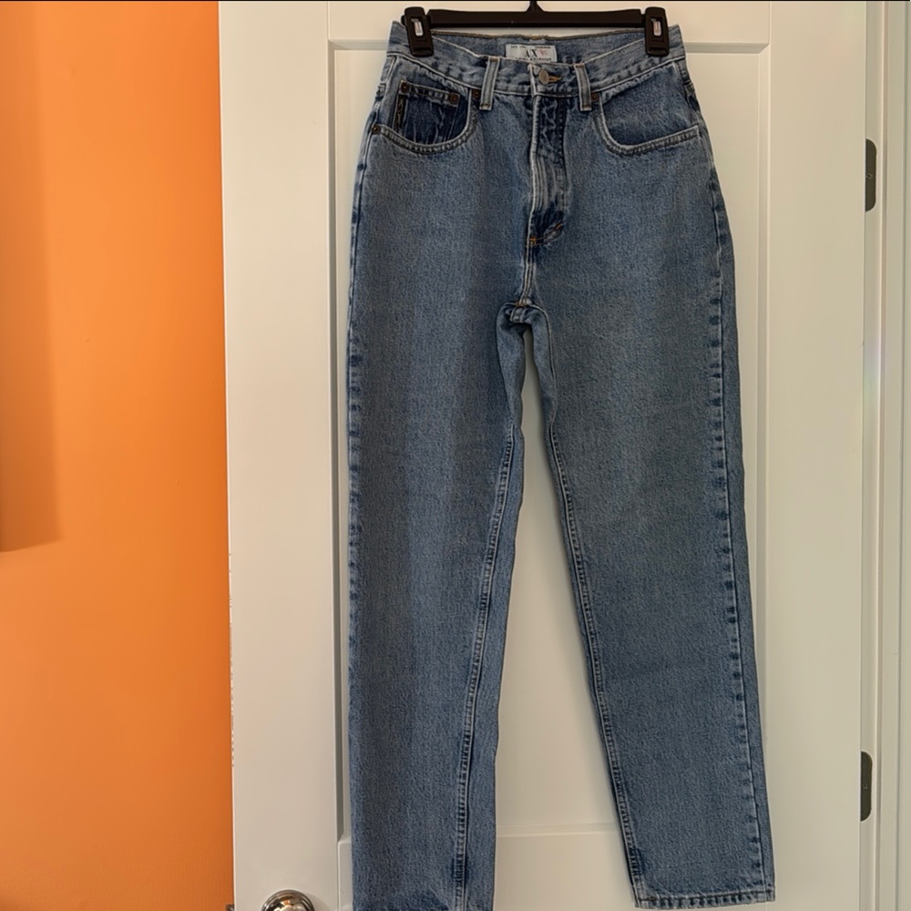 Armani Exchange Blue Straight Leg Jeans with Distressed Details